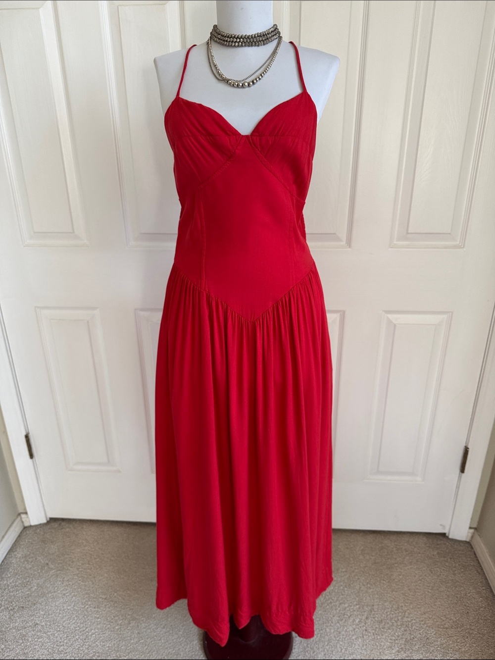 Patrons of Peace Red Spaghetti Strap Maxi Dress